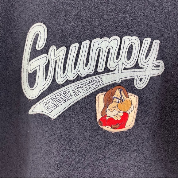 DISNEY Vintage Y2K Navy Blue Grumpy Genuine Attitude Crewneck Fleece Pullover - Picture 4 of 7